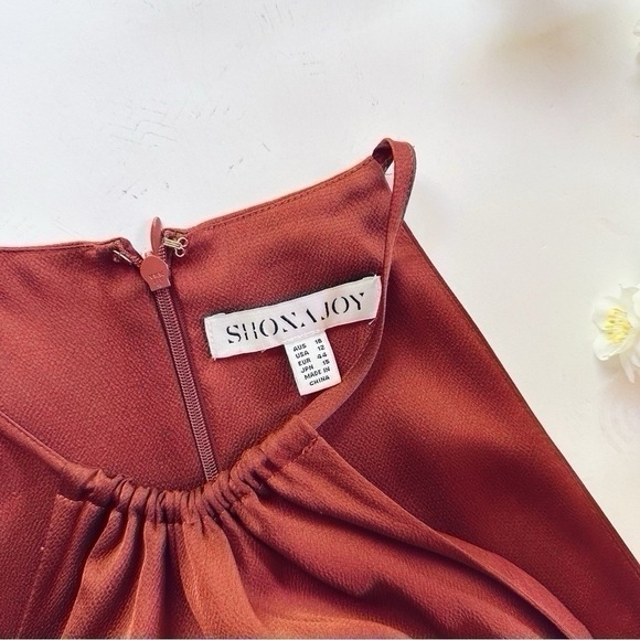 NEW Shona Joy Luxe Tie Front Sleeveless Midi Sangria Halter Dress Midi Size 12 - Picture 8 of 10